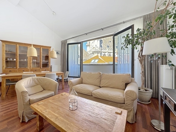 Salon lumineux dappartement avec salle à manger parquet et balcon   appartement 1 chambre  bruxelles